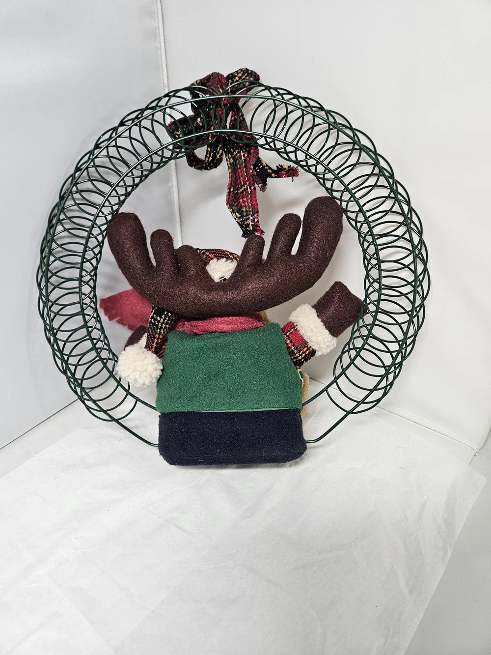 Festive Plush Reindeer Moose Design Christmas Holiday  Door Wreath